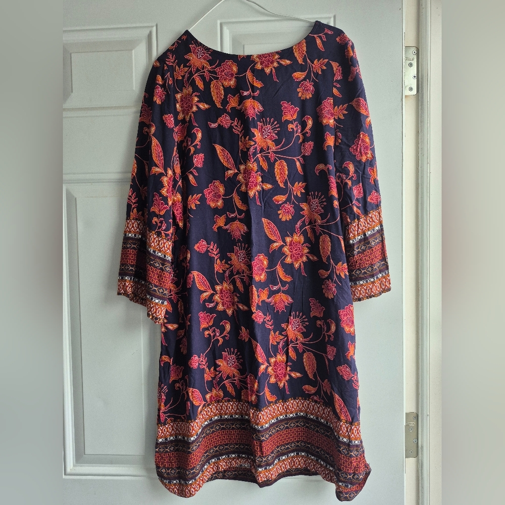 Beachlunchlounge Small Navy Floral Print Boho Wide Sleeves Midi Dress